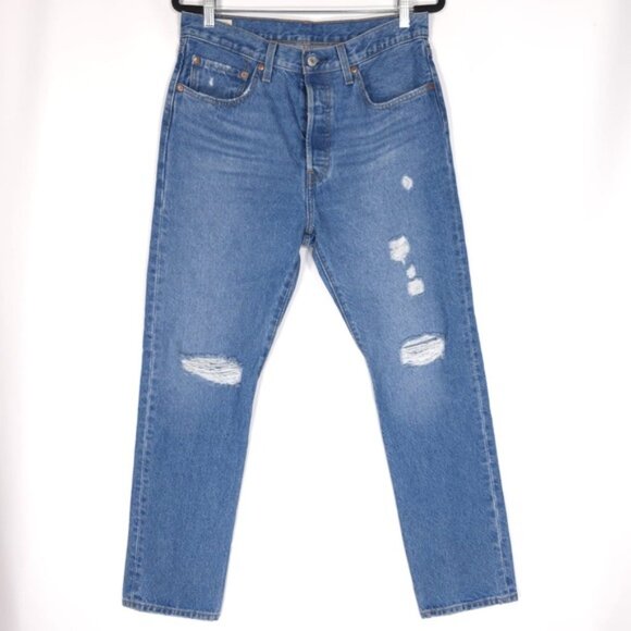LEVI’S PREMIUM 501 Women’s Button Fly Distressed Jeans Straight Cotton 30x30 - Picture 1 of 16